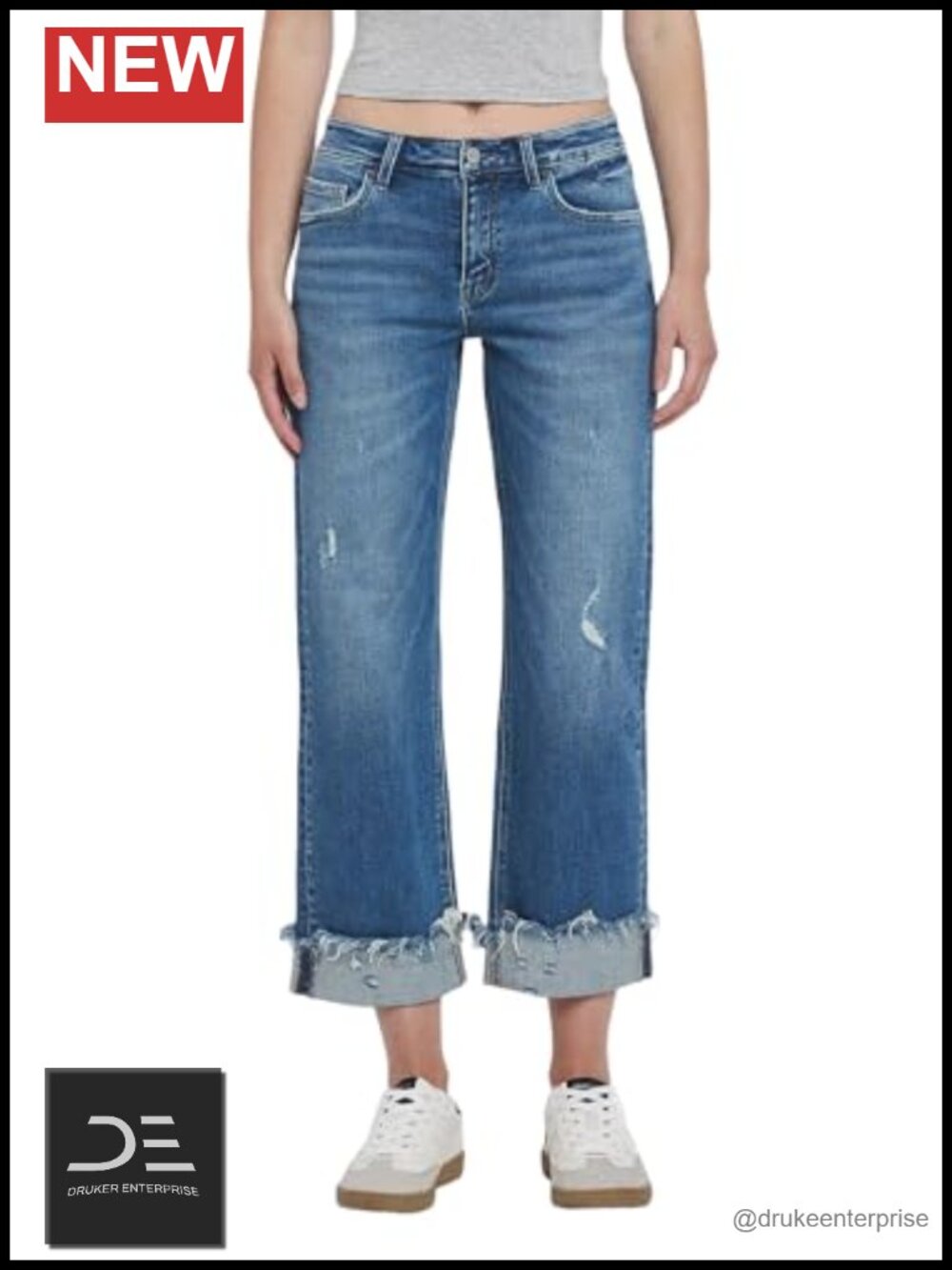 Flying Monkey Women's Mid Rise Slim Wide Leg Jeans